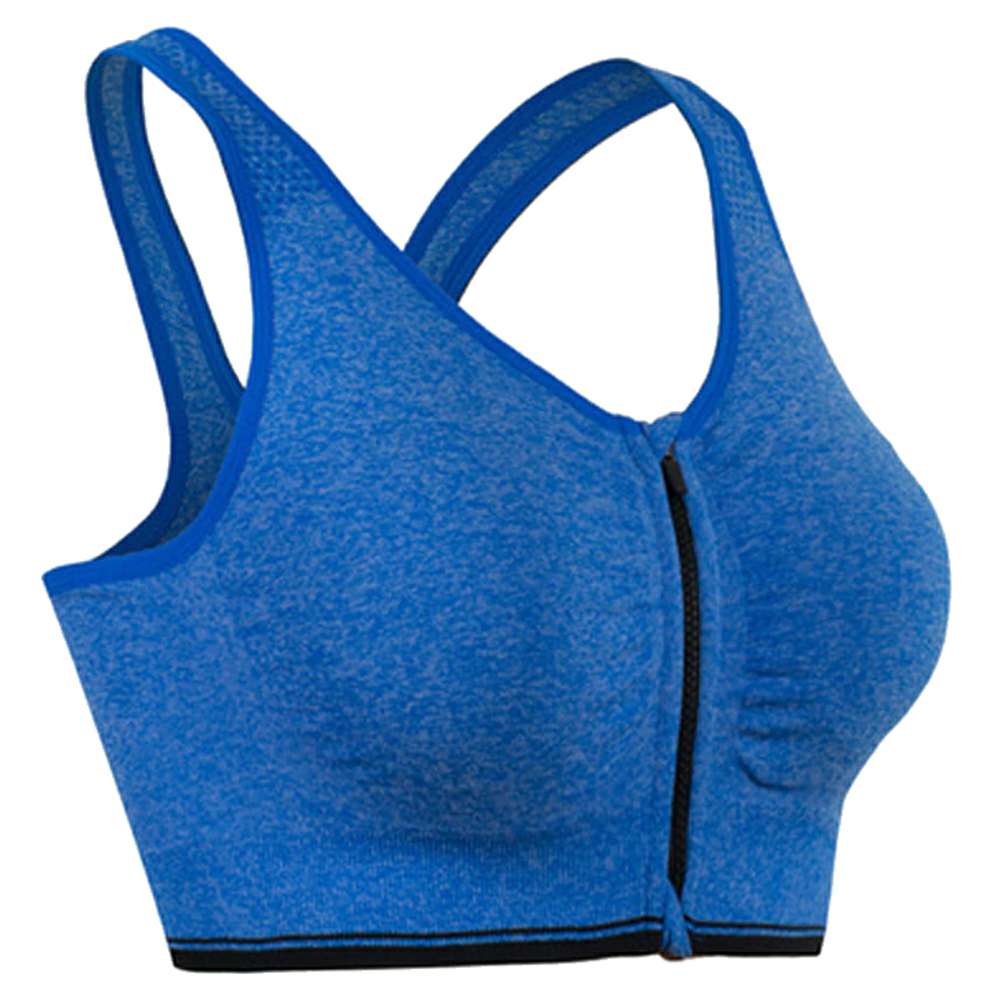Heather Blue Front Zip Racerback Sports Bra